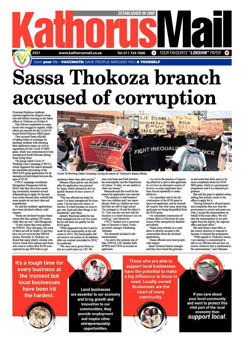 Kathorus Mail 13 October 2021 page 1