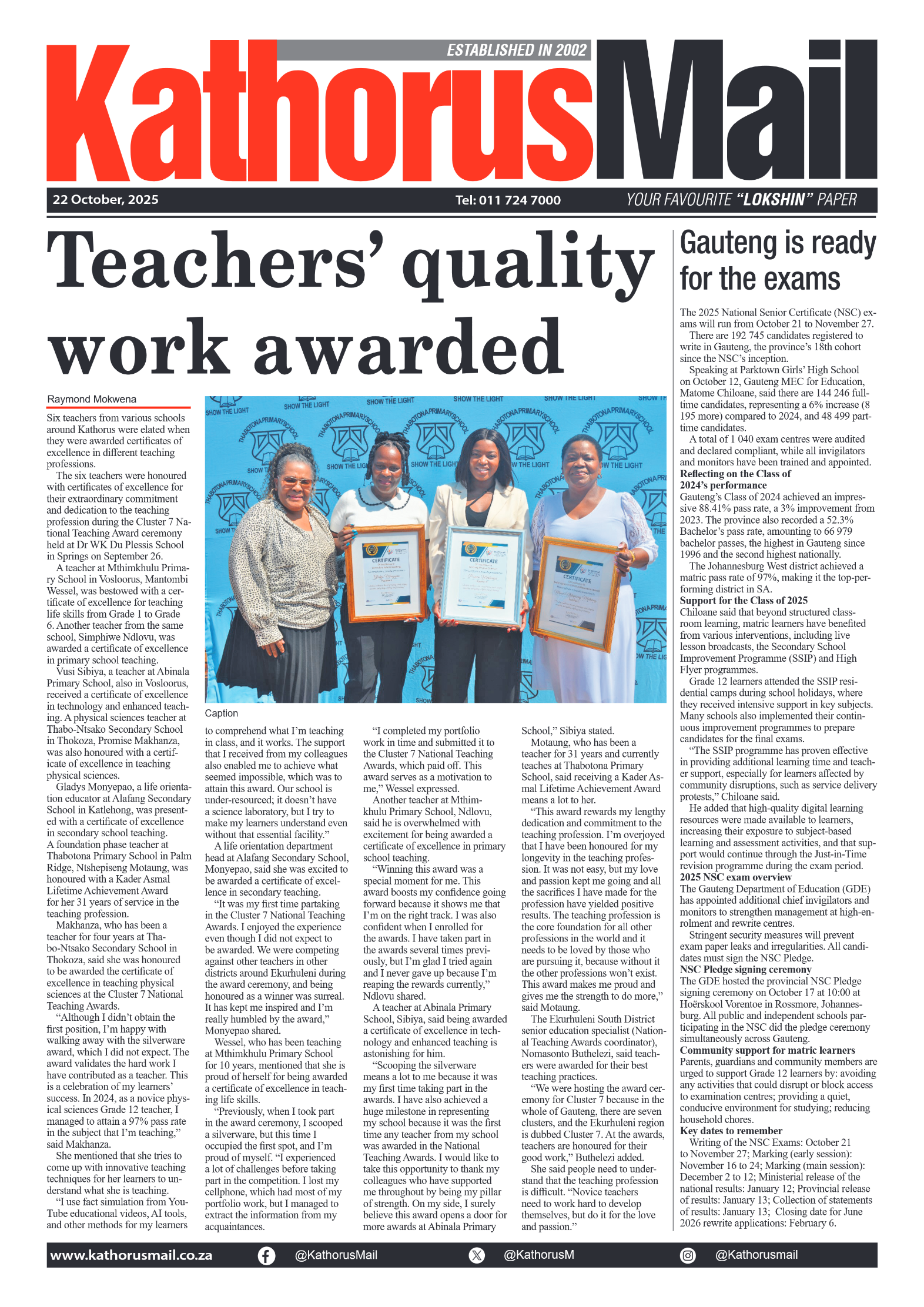 Kathorus Mail 22 October 2025 page 1