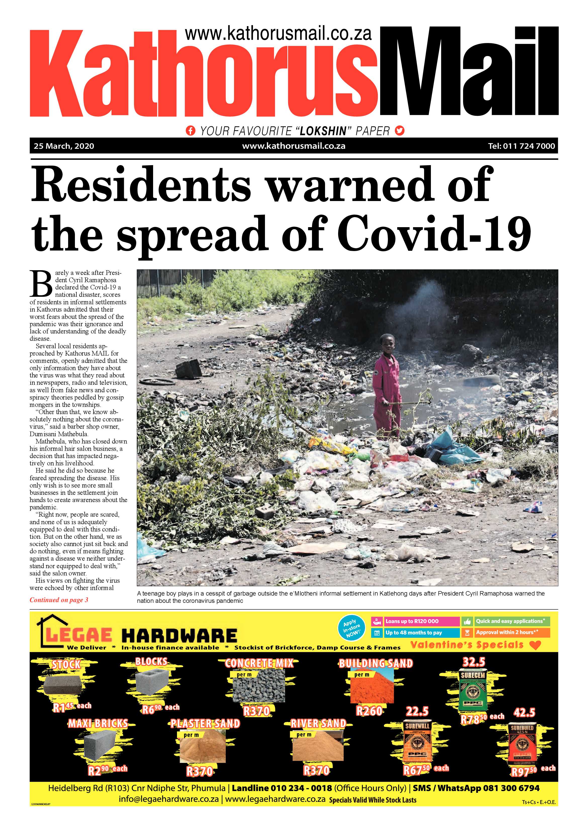 Kathorus Mail 25 March 2020 page 1