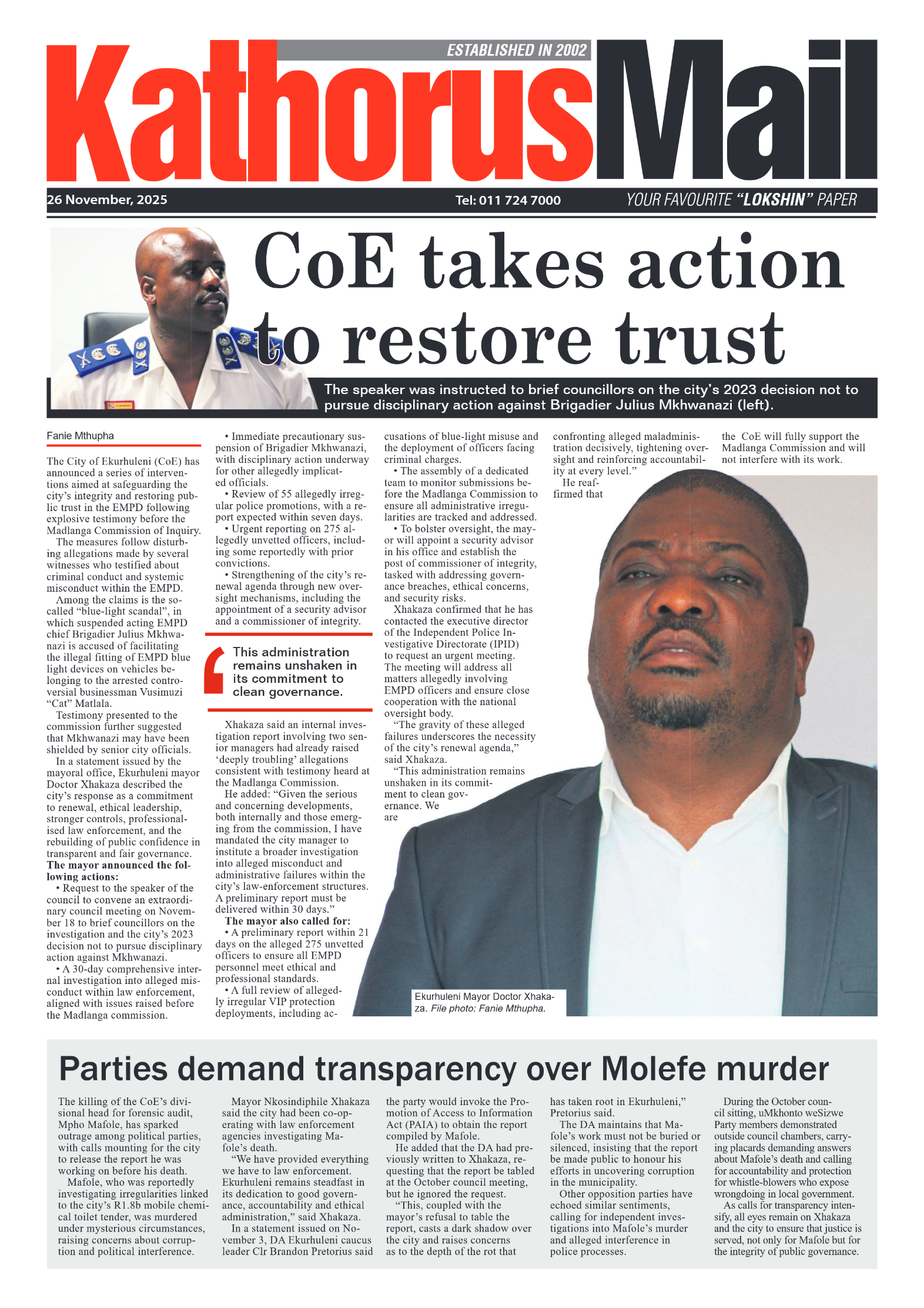 Kathorus Mail 26 November 2025 page 1