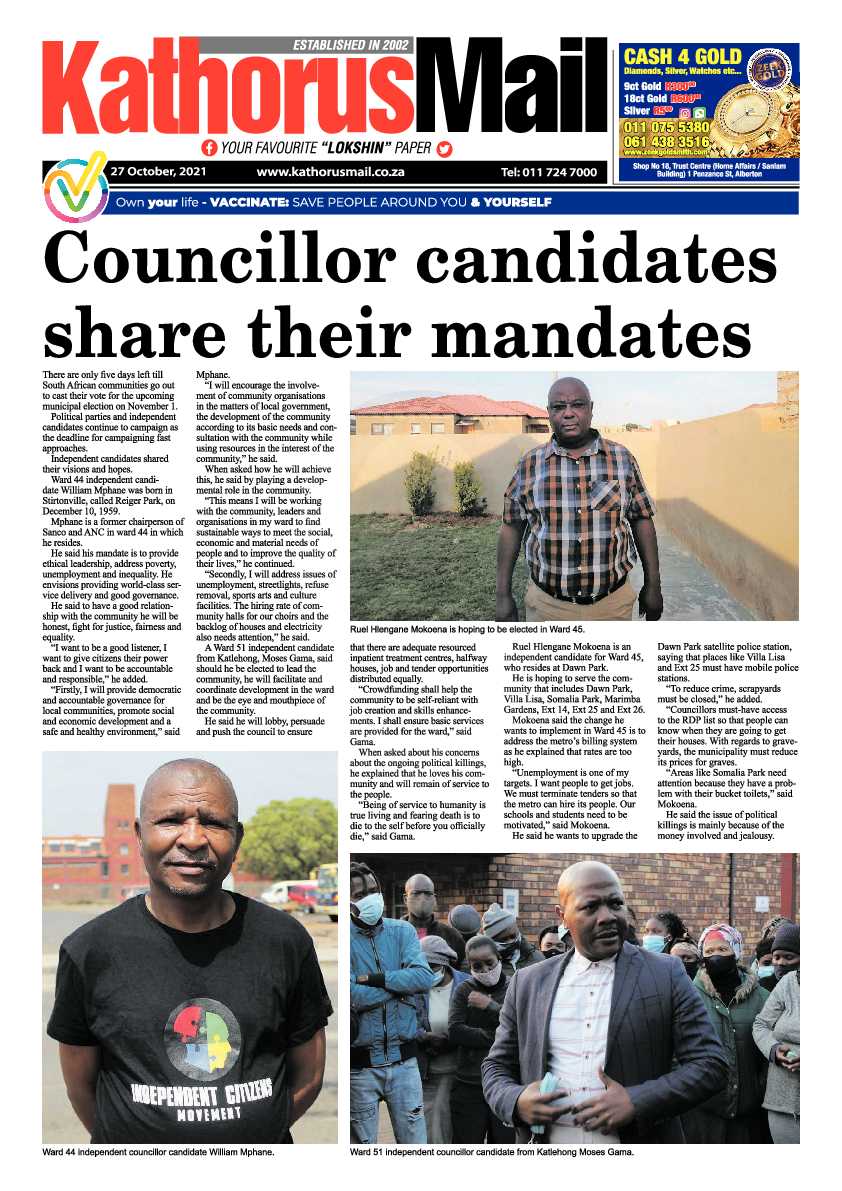 Kathorus Mail 27 October 2021 page 1